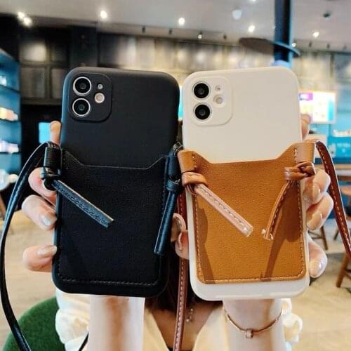 Leather Wallet Back Case for iPhone 5 5S 6 6S 7 8 Plus Luxury Card Holder Case for iphone X XR XS 11 12 Pro Max With Lanyard