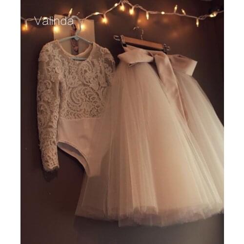 Two Pieces Lace Tulle Flower Girl Dress for Wedding Bridesmaids Special Occasion