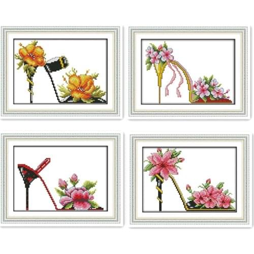 Fashion High Heels Small Size Simple Modern Cross Stitch Kits Flowers & Shoes diy Handy Fun Interesting Embroidery Decorations