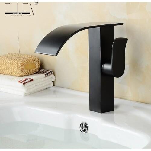 Vidric Fashion style deck mounted soild brass black faucet oil-rubbed bronze vessel sink waterfall bathroom faucets mixer tap EL