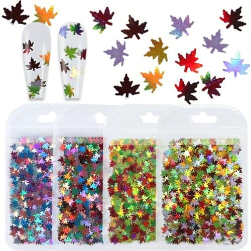 Christmas Nail Art Decorations Maple Leaves Holographic Glitter Sequins Chameleon Flakes Fall Leaf Stickers For Nail Design 2020
