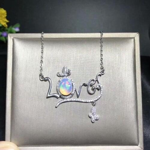 Natural Opal necklace 8 * 10mm 925 sterling silver luxury necklace banquet party birthday present