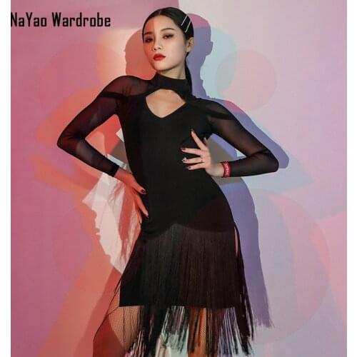 2020 New L9682 Tassel Hollow Waist Bust Hole Latin Dance Dress Women Performance Costume Latin Ballroom Dresses Latino Dancewear