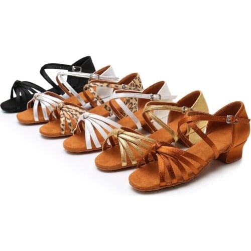 Latin Shoes with Knot Children Latin Dance Shoes Ladies Girls Soft Sole Ballroom Jazz Tango Dancing shoes practice shoes LC02D