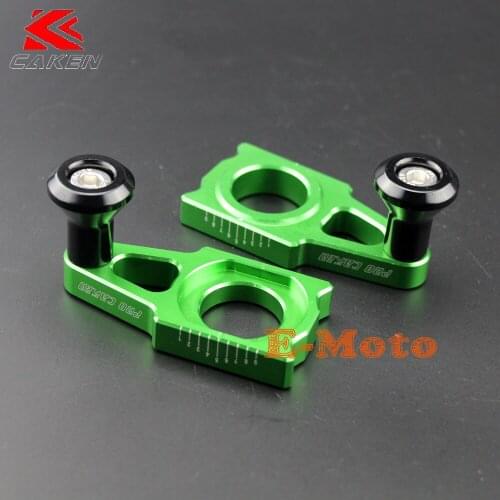 Green CNC Rear Chain Adjuster Axle Blocks With Spool Slider For KX125 KX250 KX250F KX450F KLX450R Enduro E-Moto