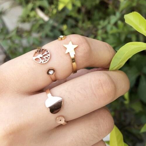 Star open rings for women stainless steel life tree engagement ring Adjustable womens accessories Best friend gift