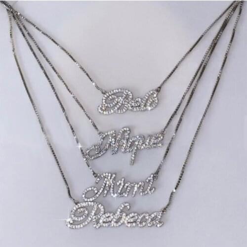 UWIN Custom Stainless Steel Name Necklace With Rhinestones Letters Choker Personalized Name Pendant Chain Accessories Jewelry