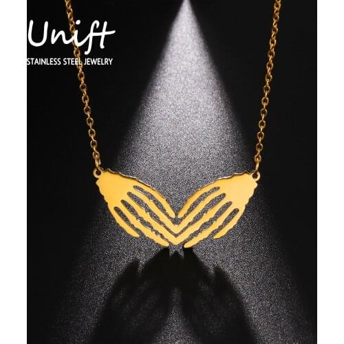 Unift Double Skeleton Hand Pendant Necklace for Women Skull Palm Charms Punk Gothic Choker Halloween Jewelry Trendy Party Gifts