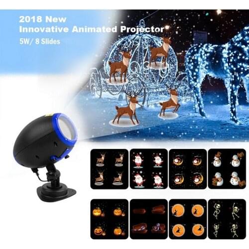 RC LED Projector Light Novelty Luminous Toy with 8 Film Cards Halloween Christmas Animation Patterns Night Light Festival Light