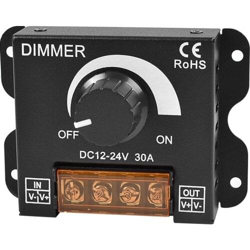 12V/24V DC 30A LED PWM Dimmer Controller ON/Off Switch with Metal Shell for Single Color 5050 3538 5630LED Strip Lights