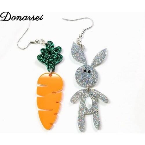 Donarsei Cute Asymmetric Rabbit Acrylic Drop Earrings For Women Acetate Funny Carrot Dangle Earrings Gift