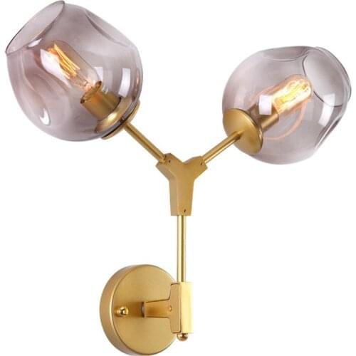 Modern LED Wall Light Double Heads Bedside Glass Ball Wall Lamps LED E27 Lighting Fixture Gold Wall Sconce Black Wandlamp