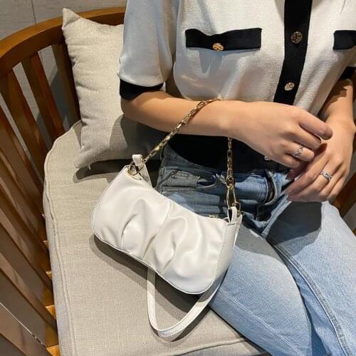 Shoulder Bag Women Folds Dumplings Bags Ladies Crossbody Bag Underarm Handbags Purse All-match Fashion PU Leather Zipper Chain