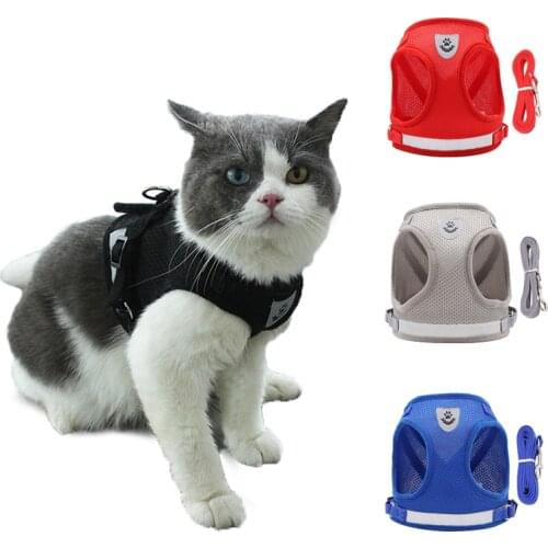 Reflective Cat Harness and Leash Set Nylon Mesh Kitten Puppy Dogs Vest Harness Leads Pet Clothes for Small Dogs French Bulldog