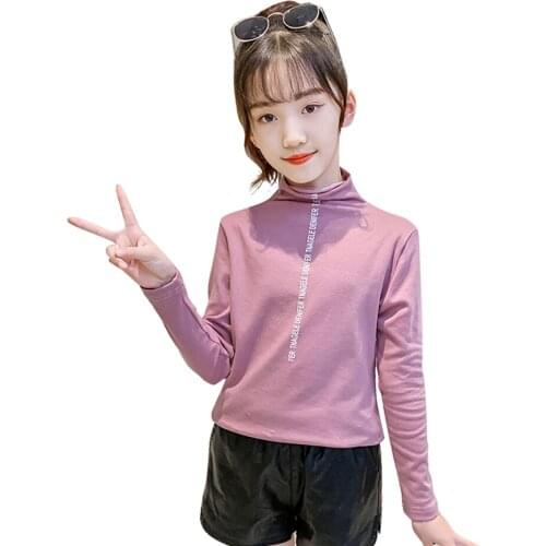 Girls Tops Solid Color Girls Top Casual Style Tshirt Kids Spring Autumn Child Girl Clothes 6 8 10 12 14