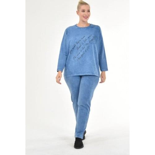 Diaves Women Plus Size Summer Fashion Self-Effect-Flushing Text Pattern Loose Leg Track Suit Sets Turkish Quality