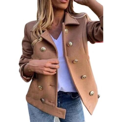 Turn-down Collar Women Blazers Coat Double Breasted Buttons Autumn Winter Suit Jacket Solid Color Thick Warm Cardigan Outerwear