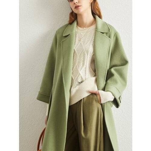Avocado Green double-sided tweed coat womens 2021 new foreign style medium long off-season double-sided cashmere tweed coat
