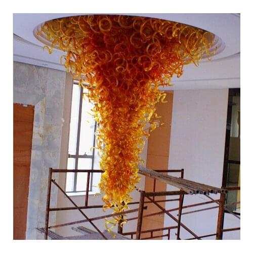 100% Mouth Blown Borosilicate Christmas Decor Lamps Big Amber Brass Chandelier Lighting