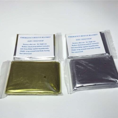 5pcs/lot 1.3/1.6x2.1m Outdoor WaterProof Emergency Survival Rescue Blanket PET film First Aid Gold Silver color Military Blanket