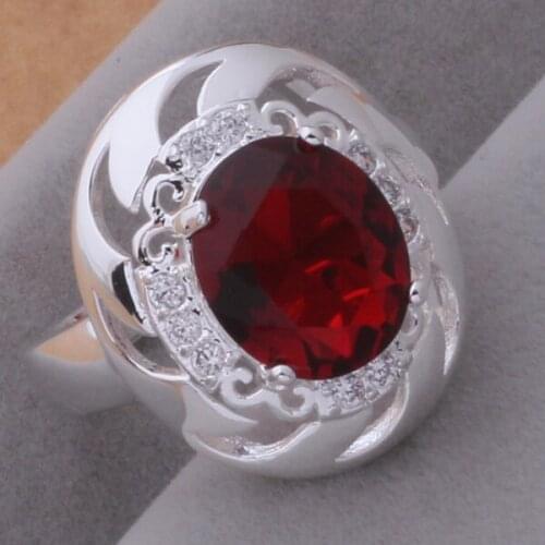 AR418 Fashion Jewelry Silver Color Gifts Popular Rings For Women Swirl/red Stone /aruajjba Bimajzta