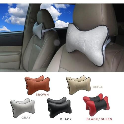 Car Seat Headrest Covers Car Leather Breathable Safety Pillow Auto Car Universal Head Neck Rest Pillow Pad For Car Travel Pillow