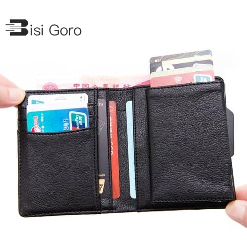 BISI GORO PU Leather RFID Fashion Card Case Aluminum Box High Quality Multifunctional Business Card Wallet Pop Up Card Holder