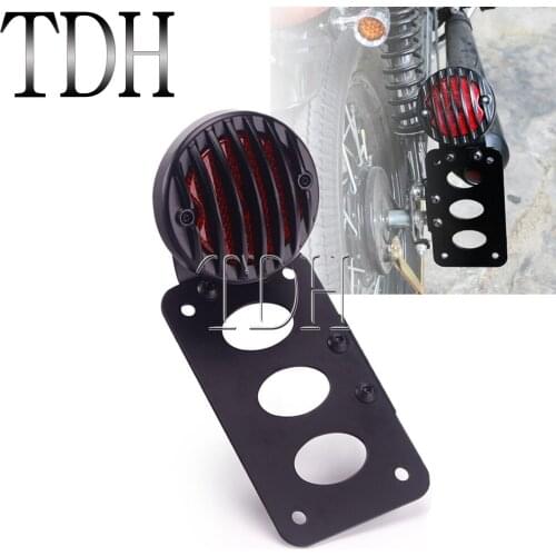 Side Mount Motorcycle Tail Brake Light for Harley Bobber Chopper Custom Triumph XS650 Cafe Racer W/ License Number Plate Bracket