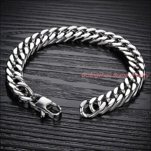 6/8/10/12/14mm Fashion Jewelry Stainless Steel Silver color Curb Cuban Chain Men Women Bracelet Bangle High Quality Clasp 8-10"