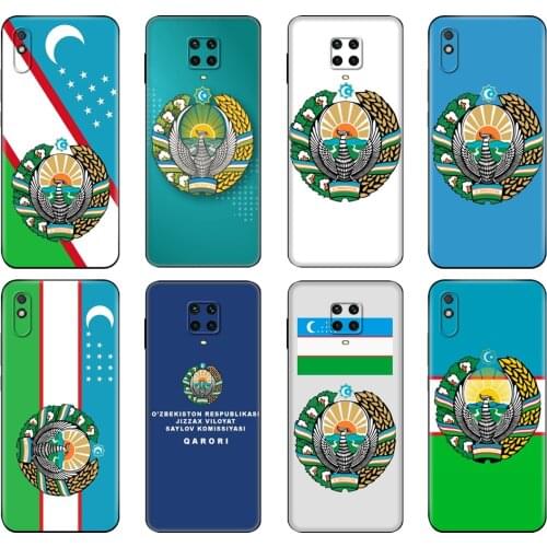 Black tpu Case For Xiaomi Redmi 7A 8 8A 9 9A 9C Case Redmi Note 8T 8 Pro T Note 9 9S 9 Pro Case Uzbekistan National Flag