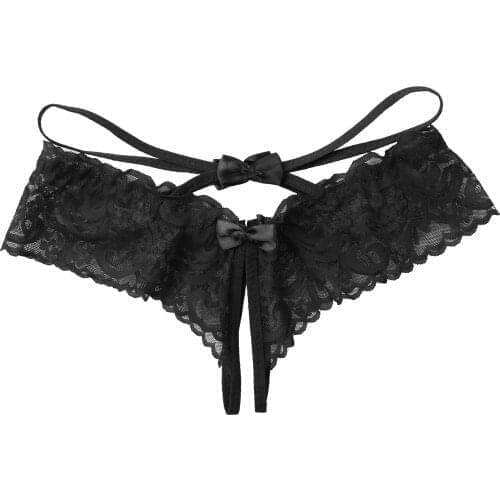 Men Crotchless Thongs Erotic Sexy Lingerie Lace See-through Sissy Open Crotch G-string Briefs Bowknot Low Waist Gay Underwear