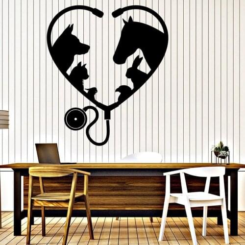 Pet Hospital Wall Decal Animal Friend Pets Veterinary Medicine Interior Decor Love Heart Stethoscope Vinyl Window Stickers M121