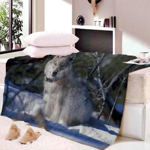 Wolf Blanket Men 3D Cartoon Fleece Blanket Double Thick Velvet Warm Super Soft Flannel Office Nap Cover Sofa Travel Bedding