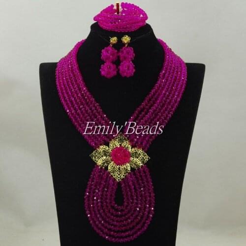 Fuchsia Pink African Beads Jewelry Set Costume Nigerian Wedding Indian Bridal Jewelry Sets 7 Layers Free Shipping ALJ348