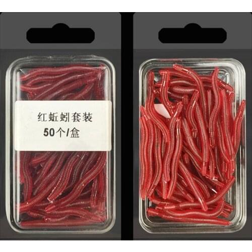 Walk Fish 50PCS/Box Artificial Earthworm Fishing Lure Blood Worm Maggot Soft Bait River Stream Lake Freshwater Fishing Baits