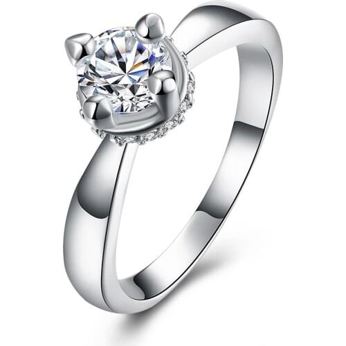 Exquisite White Crystal Zircon Ring 925 Sterling Silver Engagement Wedding Ring Size 8