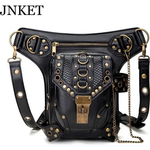 JNKET New Women Steam Punk Waist Bag PU Leather Belt Bag Crossbody Bags Retro Shoulder Bags Large Capacity Sling Bag