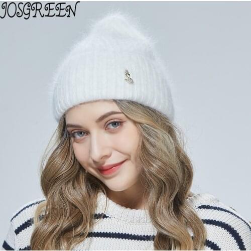 JOSGREENYoung hat top shape plus velvet fashion little swan pendant Angolan thermal insulation female cold hat 7 gorgeous colors