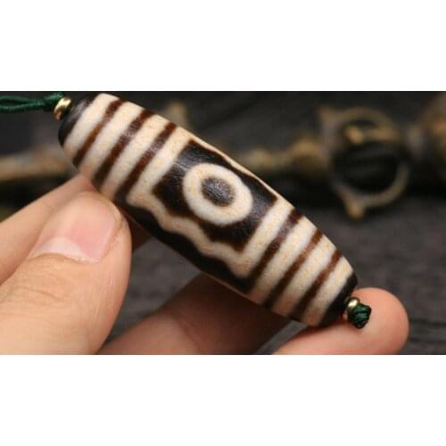 Collectible Treasure Talisman LKbrother Sauces unique Magic Tibetan Old Oily 4 eye 6 lines Totem dZi Bead 60*20mm