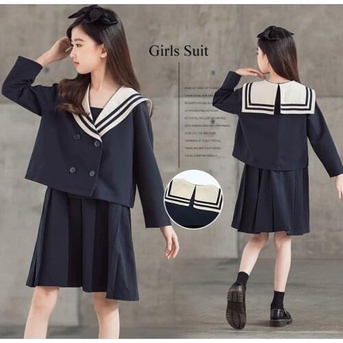 Childrens Clothing Set 2021 Autumn College Style Teenage Girls Sets Jacket Vest Dress Two-piece Suit Kids Tracksuit 10 12 13 Y