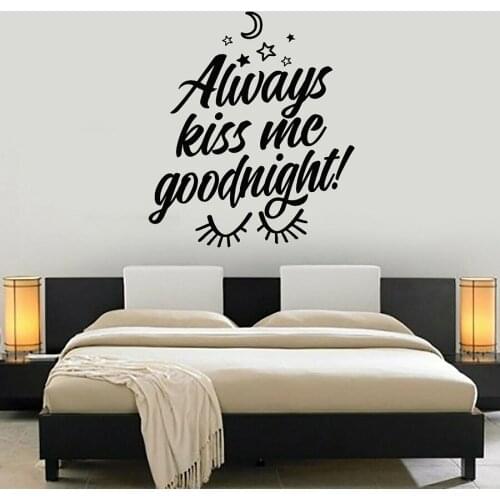 Love Quotes Vinyl Wall Decal Phrase Always Kiss Me Goodnight Wall Sticker For Home Living Room Bedroom Decor Stickers C233