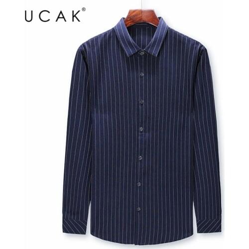 UCAK Brand Casual Long Sleeve Striped Shirts Men Clothing 2020 Streetwear Turn-down Collar Shirts Homme Autumn Clothes U6080