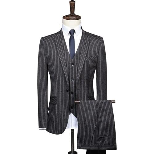 Stripe Mens Suits 3 Pieces Business Blazer +Vest +Pants Suit Sets Men Autumn Fashion Slim Wedding Set Classic Blazers Male Suit