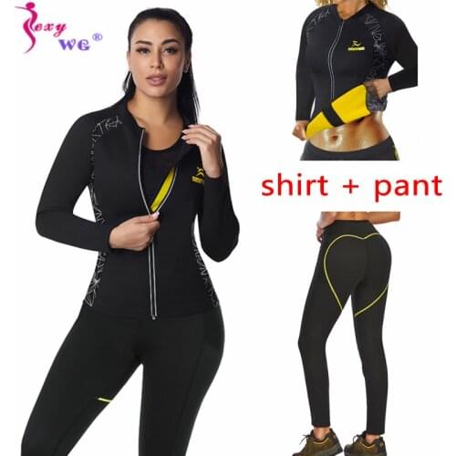 SEXYWG Neoprene Sauna Sweat Suit Women Weight Loss Body Shapers Shirt Yoga Legging Trimmer Pant Waist Trainer Tracksuits Gym Set