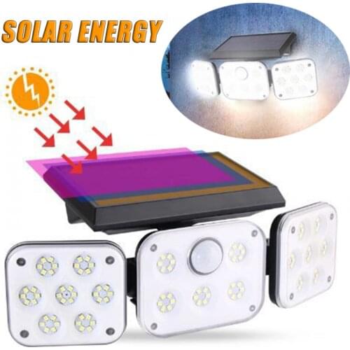 New 114 LED Outdoor Solar Garden Light Waterproof Plum Blossom Three Head Light Human Body Sensor Wall Light