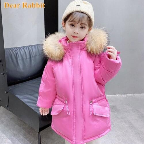 2-8 Years 2021 New Winter Hooded Coat Parka Real Raccoon Fur Down Jacket For baby girl clothes kids clothing Outerwear snowsuit