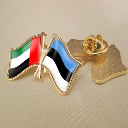 United Arab Emirates and Estonia Crossed Double Friendship Flags Lapel Pins Brooch Badges
