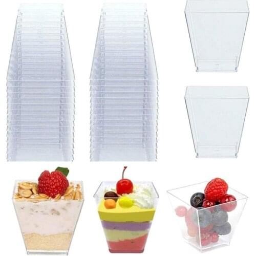 50pcs Ice Cream Cup Disposable Plastic Fruit Candy Cake Cups Jelly Yogurt Mousses Dessert Baking Cup Portion Food Container 60ml