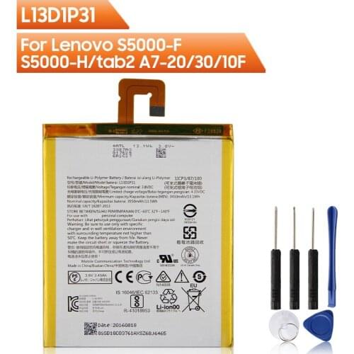 Original Replacement Tablet Battery L13D1P31 For Lenovo S5000-F/S5000-H/tab2 A7-20/30/10F Authentic Rechargable Battery 3450mAh