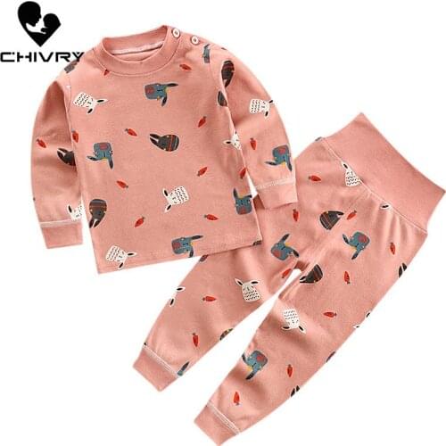New Kids Boys Girls Pajama Sets Cartoon Print Long Sleeve O-Neck T-Shirt Tops with Pants Toddler Baby Autumn Sleeping Clothing